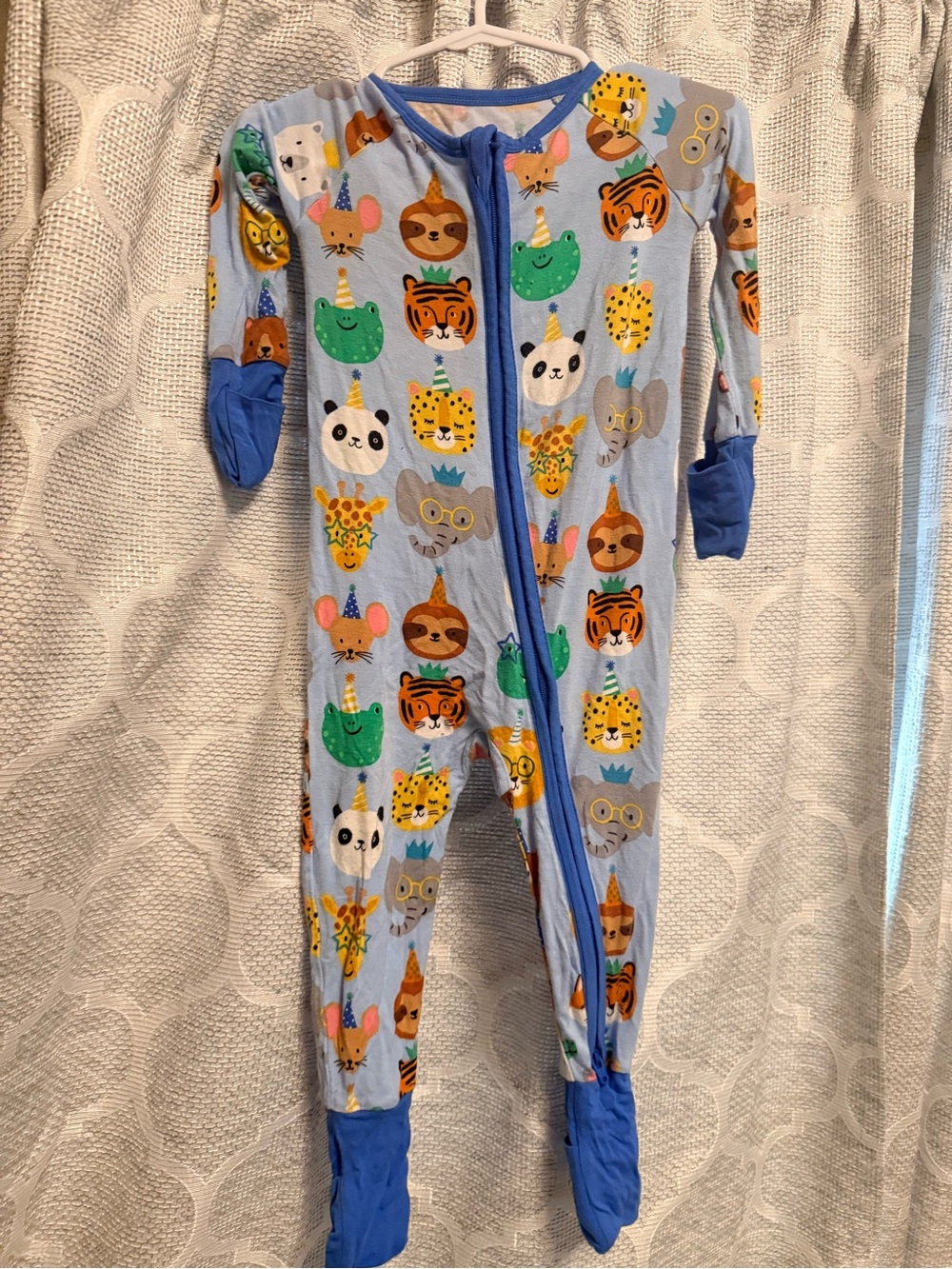 6-12 Little Sleepies Light Blue Animal Print Footed One-Piece